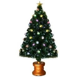 Costway 4Ft Pre-Lit Fiber Optical Firework Christmas Tree Gold Top Star