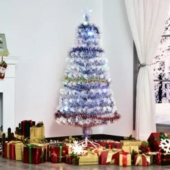 HOMCOM Pre-Lit Douglas Fir Artificial Christmas Tree with 230 Tips, 26 Fiber Optic Lights, White/Blue