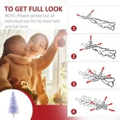 HOMCOM Pre-Lit Douglas Fir Artificial Christmas Tree with 230 Tips, 26 Fiber Optic Lights, White/Blue -Christmas Trees Sales Store unnamed file 507