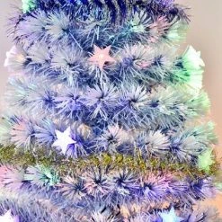 HOMCOM Pre-Lit Douglas Fir Artificial Christmas Tree with 230 Tips, 26 Fiber Optic Lights, White/Blue -Christmas Trees Sales Store unnamed file 509