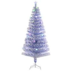 HOMCOM Pre-Lit Douglas Fir Artificial Christmas Tree with 230 Tips, 26 Fiber Optic Lights, White/Blue -Christmas Trees Sales Store unnamed file 510