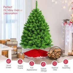 Costway 4.5ft Snow Flocked Hinged Artificial Christmas Tree w/ Metal Stand Green -Christmas Trees Sales Store unnamed file 5102