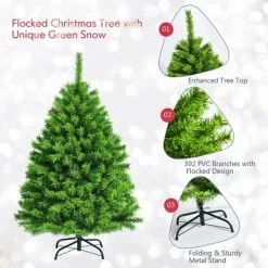 Costway 4.5ft Snow Flocked Hinged Artificial Christmas Tree w/ Metal Stand Green -Christmas Trees Sales Store unnamed file 5104