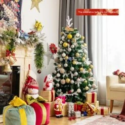 Costway 5ft Unlit Snowy Hinged Christmas Tree w/ 418 Mixed Tips & Red Berries