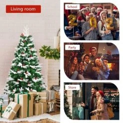 Costway 5ft Unlit Snowy Hinged Christmas Tree w/ 418 Mixed Tips & Red Berries -Christmas Trees Sales Store unnamed file 5109