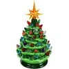 Costway 9.5''Pre-lit Hand-Painted Ceramic Tabletop Christmas Tree Green