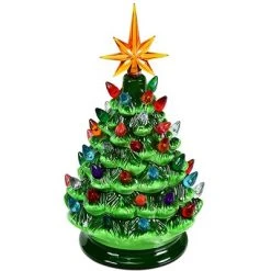 Costway 9.5''Pre-lit Hand-Painted Ceramic Tabletop Christmas Tree Green