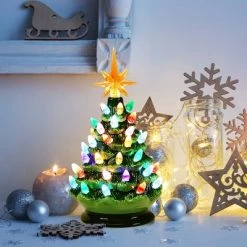 Costway 9.5''Pre-lit Hand-Painted Ceramic Tabletop Christmas Tree Green -Christmas Trees Sales Store unnamed file 5125