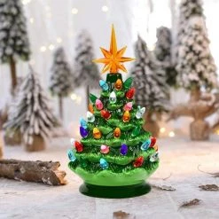 Costway 9.5''Pre-lit Hand-Painted Ceramic Tabletop Christmas Tree Green -Christmas Trees Sales Store unnamed file 5128