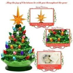 Costway 9.5''Pre-lit Hand-Painted Ceramic Tabletop Christmas Tree Green -Christmas Trees Sales Store unnamed file 5129