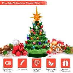 Costway 9.5''Pre-lit Hand-Painted Ceramic Tabletop Christmas Tree Green -Christmas Trees Sales Store unnamed file 5130