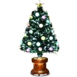 Costway 3Ft Pre-Lit Fiber Optical Firework Christmas Tree Gold Top Star