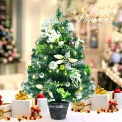 Costway 2ft Pre-lit Tabletop Artificial Christmas Tree w/ 40 LED Lights & Timer