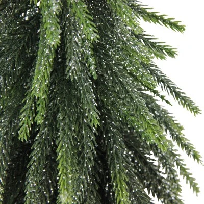 Northlight 14" Green Glitter Weeping Mini Pine Christmas Tree in Burlap Covered Vase - Unlit 2 Northlight 14" Green Glitter Weeping Mini Pine Christmas Tree in Burlap Covered Vase - Unlit - Image 2
