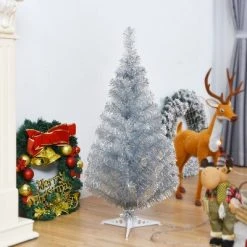 Costway 3FT Silver Tinsel Christmas Tree Unlit Artificial Plastic