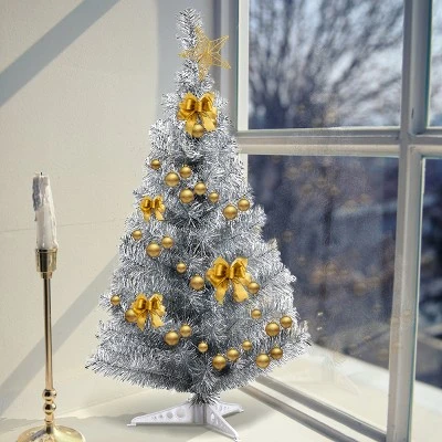 Costway 3FT Silver Tinsel Christmas Tree Unlit Artificial Plastic 2 Costway 3FT Silver Tinsel Christmas Tree Unlit Artificial Plastic - Image 2