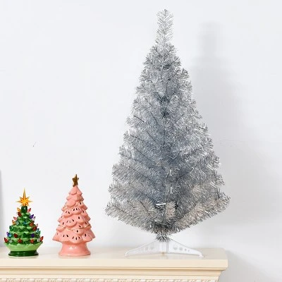 Costway 3FT Silver Tinsel Christmas Tree Unlit Artificial Plastic 4 Costway 3FT Silver Tinsel Christmas Tree Unlit Artificial Plastic - Image 4
