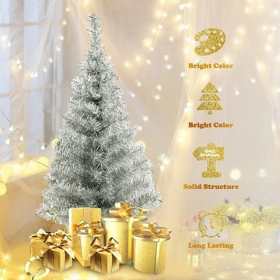 Costway 3FT Silver Tinsel Christmas Tree Unlit Artificial Plastic 5 Costway 3FT Silver Tinsel Christmas Tree Unlit Artificial Plastic - Image 5