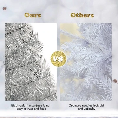 Costway 3FT Silver Tinsel Christmas Tree Unlit Artificial Plastic 6 Costway 3FT Silver Tinsel Christmas Tree Unlit Artificial Plastic - Image 6