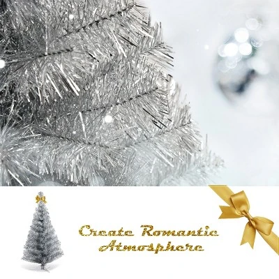 Costway 3FT Silver Tinsel Christmas Tree Unlit Artificial Plastic 7 Costway 3FT Silver Tinsel Christmas Tree Unlit Artificial Plastic - Image 7