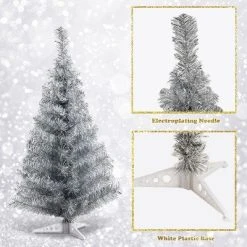 Costway 3FT Silver Tinsel Christmas Tree Unlit Artificial Plastic 16 Costway 3FT Silver Tinsel Christmas Tree Unlit Artificial Plastic -Christmas Trees Sales Store unnamed file 5205