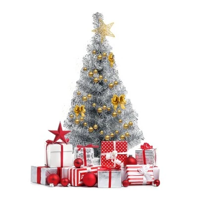 Costway 3FT Silver Tinsel Christmas Tree Unlit Artificial Plastic 9 Costway 3FT Silver Tinsel Christmas Tree Unlit Artificial Plastic - Image 9