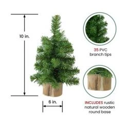 Northlight 10" Alpine Medium Artificial Christmas Tree with Wooden Base - Unlit
