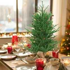 Costway 36''Christmas Tree Artificial Unlit 30 Pine Cones Burlap Base