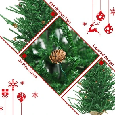 Costway 36''Christmas Tree Artificial Unlit 30 Pine Cones Burlap Base 7 Costway 36''Christmas Tree Artificial Unlit 30 Pine Cones Burlap Base - Image 7