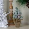 Northlight 9" Flocked Mini Pine Cone Christmas Tree in Beige Burlap Pot