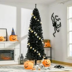 HOMCOM Artificial Christmas Tree with Stand, Xmas Pencil Tree with Halloween Style, Holiday Home Indoor Decoration for Party, Black -Christmas Trees Sales Store unnamed file 529