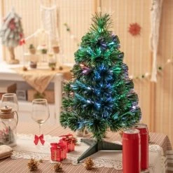 Costway 2ft Pre-lit Fiber Optic PVC Artificial Christmas Tree Tabletop w/ Stand
