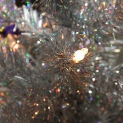 Northlight 2' Pre-lit Silver Iridescent Pine Artificial Tinsel Christmas Tree - Clear Lights