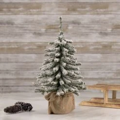 Northlight 15" Potted Flocked Downswept Mini Village Pine Medium Artificial Christmas Tree, Unlit
