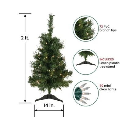 Northlight 2' Pre-Lit Medium Aspen Pine Artificial Christmas Tree, Clear Lights 2 Northlight 2' Pre-Lit Medium Aspen Pine Artificial Christmas Tree, Clear Lights - Image 2