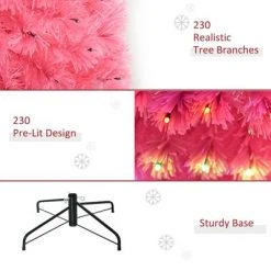 HOMCOM 6ft Tall Fir Artificial Christmas Tree with Realistic Branches, 230 Multi-Color Fiber Optic LED Lights and 230 Tips, Pink -Christmas Trees Sales Store unnamed file 543