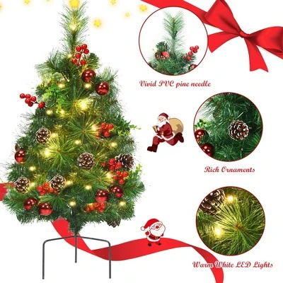 Costway Set of 2 24in Battery Powered Pre-lit Pathway Christmas Trees Outdoor Decoration 6 Costway Set of 2 24in Battery Powered Pre-lit Pathway Christmas Trees Outdoor Decoration - Image 6
