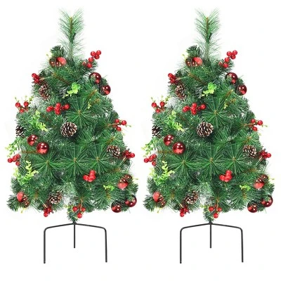 Costway Set of 2 24in Battery Powered Pre-lit Pathway Christmas Trees Outdoor Decoration 7 Costway Set of 2 24in Battery Powered Pre-lit Pathway Christmas Trees Outdoor Decoration - Image 7