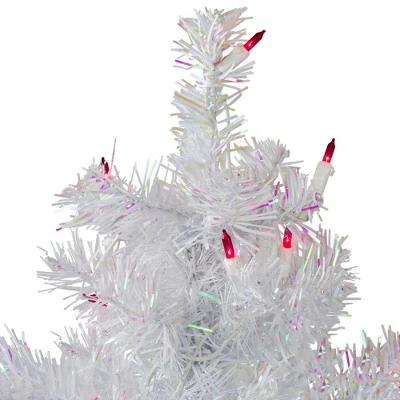 Northlight 3' Pre-Lit Slim White Iridescent Pine Artificial Christmas Tree - Pink Lights 2 Northlight 3' Pre-Lit Slim White Iridescent Pine Artificial Christmas Tree - Pink Lights - Image 2