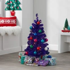 3' Pre-Lit Purple Tinsel Spruce Artificial Christmas Tree Clear Lights - Wondershop™