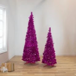 Northlight 4' Pink Tinsel Pop-Up Artificial Christmas Tree, Unlit