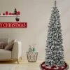 National Tree Company Unlit Pencil Slim Flocked Acacia Hinged Artificial Christmas Tree
