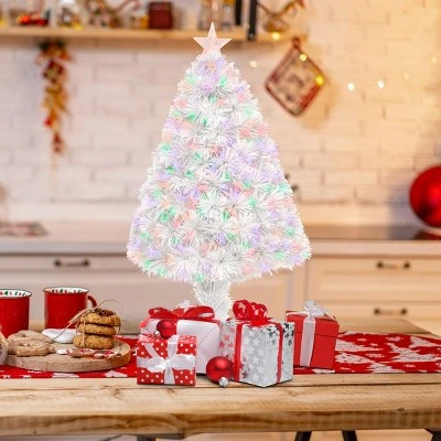 HOMCOM Pre-Lit Douglas Fir Tabletop Artificial Christmas Tree with 85 Branches and Fiber Optic LED Lights 32" Tall 2 HOMCOM Pre-Lit Douglas Fir Tabletop Artificial Christmas Tree with 85 Branches and Fiber Optic LED Lights 32" Tall - Image 2