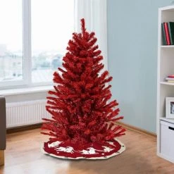 National Tree Company 4 Foot Full Bodied Flocked Unlit Colorful Celebration Artificial Christmas Tree with 311 Branch Tips, & Metal Stand, Red