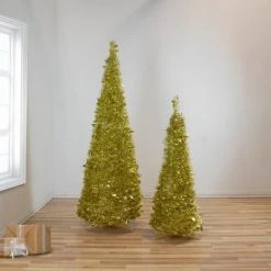 Northlight 6' Gold Tinsel Pop-Up Artificial Christmas Tree, Unlit