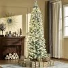 HOMCOM Pre-Lit Artificial Snow Flocked Christmas Tree with Warm White LED Lights, and tips, Holiday Home Christmas Decor with Stand, Green / White