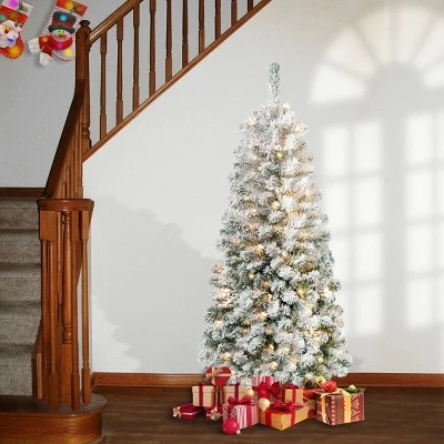 National Tree Company Pre-Lit Medium Flocked Acacia Hinged Artificial Christmas Tree Clear Lights 1 National Tree Company Pre-Lit Medium Flocked Acacia Hinged Artificial Christmas Tree Clear Lights