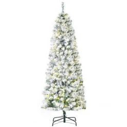 HOMCOM Pre-Lit Artificial Snow Flocked Christmas Tree with Warm White LED Lights, and tips, Holiday Home Christmas Decor with Stand, Green / White -Christmas Trees Sales Store unnamed file 570