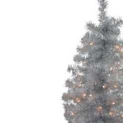 Northlight 4' x 22" Pre-Lit Slim Silver Artificial Tinsel Christmas Tree - Clear Lights