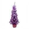 Northlight 3.5' x 18'' Pre-Lit Potted Flocked Purple Pencil Tinsel Artificial Christmas Tree - Clear Lights